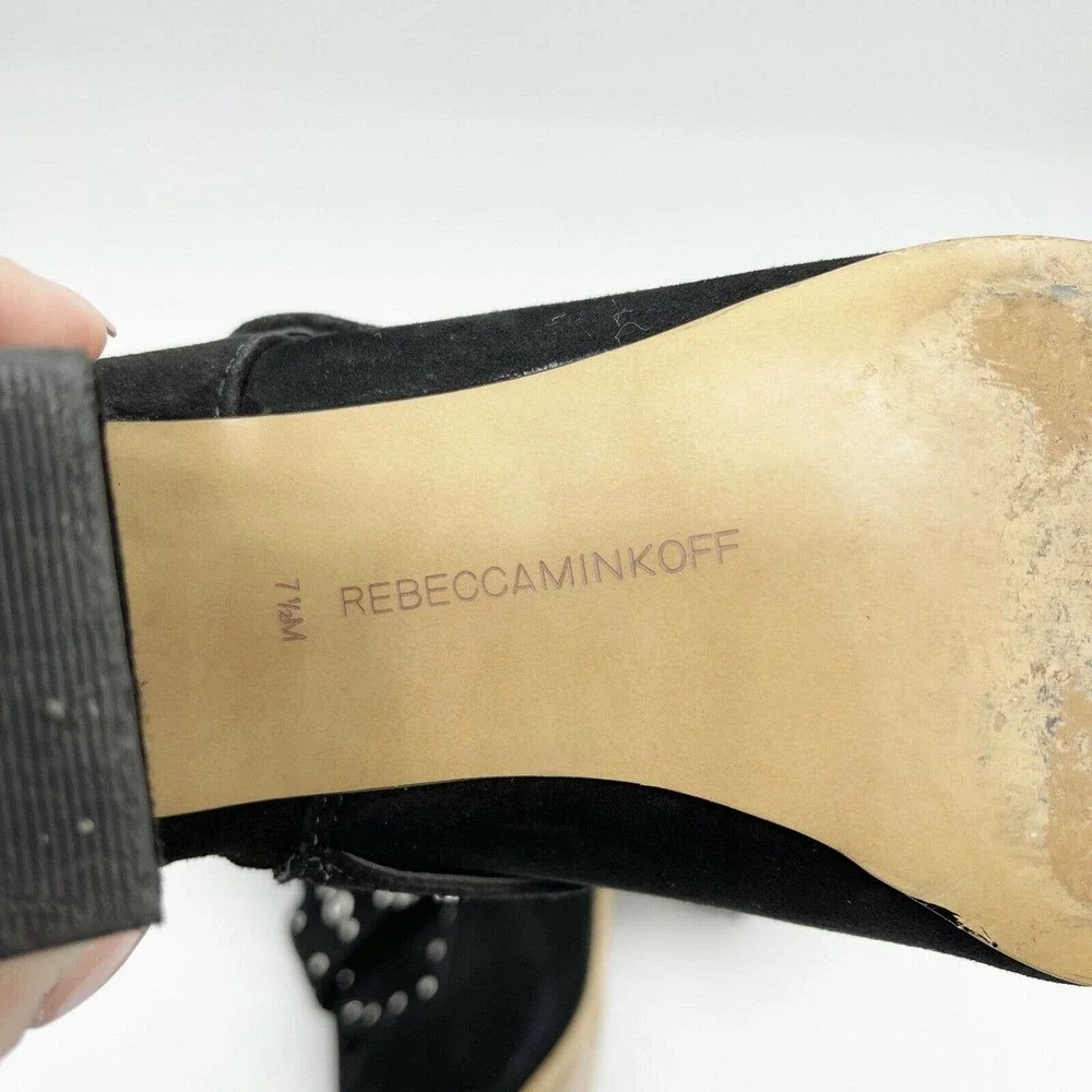 Rebecca Minkoff Logan Studded Booties Shoes‎ Sz 7.5 Black Suede Buckle Strap Zip